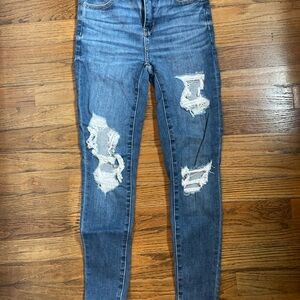American Eagle Outfitters Ripped Blue High Rise Jegging Jeans Size 2 Short